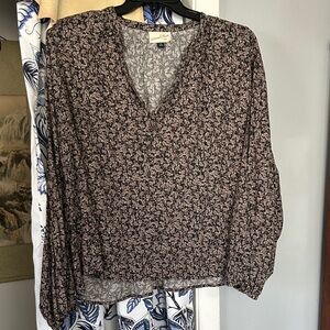 Lucky Brand Black and Cream Floral Blouse